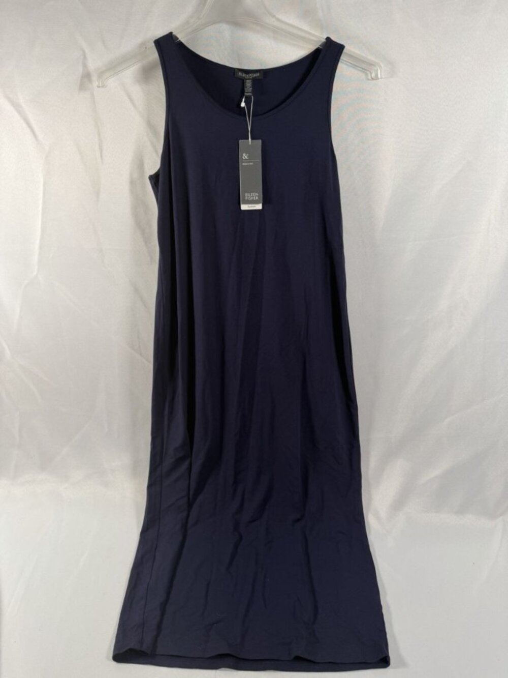 Eileen Fisher Navy Blue Sleeveless Soft Jersey Midi Dress Petite Medium NWT